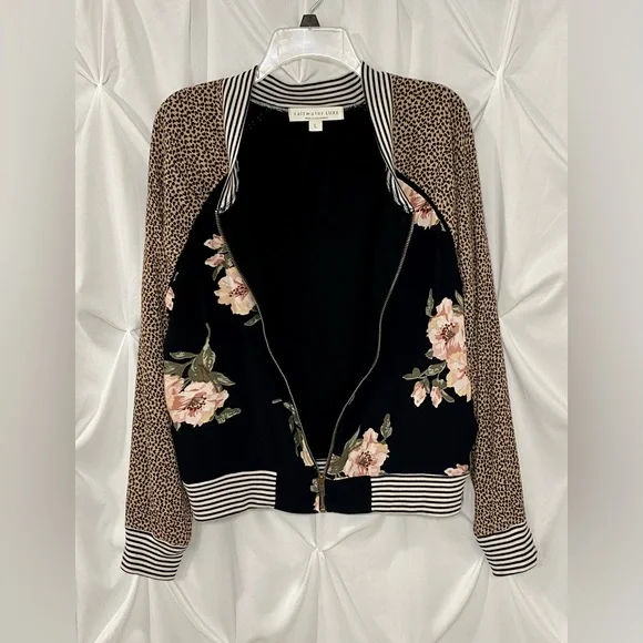 Saltwater Luxe Floral Print Bomber Jacket Size L - Picture 4 of 7